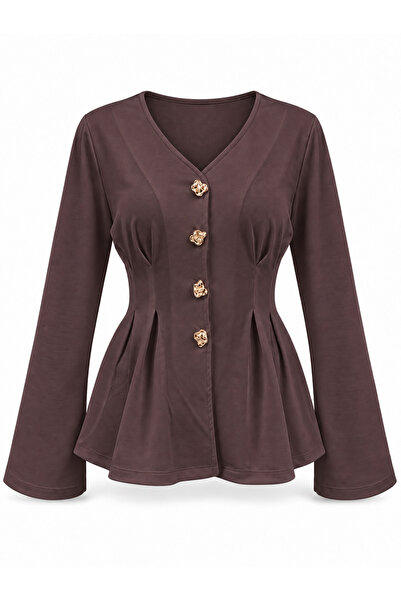 peri tower Women's Modal Fabric V-Neck Buttoned Waist Detailed Spanish Sleeve...