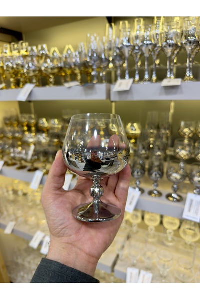 Vakıf home 1 Adet Bohemia Kristal Titanyum Gümüş Ayaklı Kahve Yanı Su Bardağı