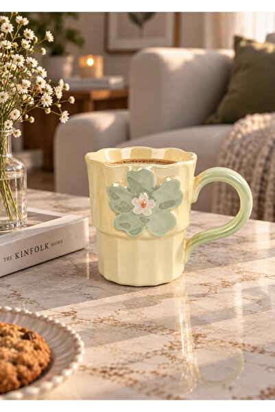 Onedekor Petal Lüsterli Sarı Porselen Kupa 360 ML
