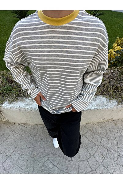 Vescon Oversize Çizgili Sweatshirt