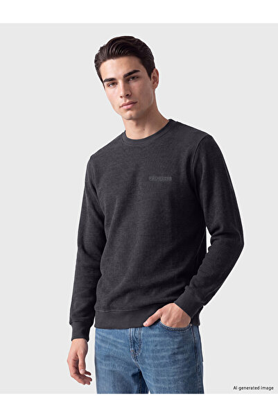LC Waikiki Vizyon New Season Anthracite Crew Neck Printed Men's Sweatshirt