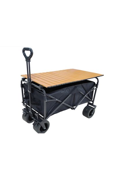 Generic Brand Foldable Utility Wagon Cart with Wooden-Style Slat Top, Large Storage Compartment and Pull Handle, 95 × 90 × 50 cm