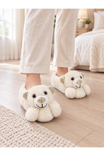 Trendline kadın hayvan figürlü peluş pofuduk yumuşacık panduf