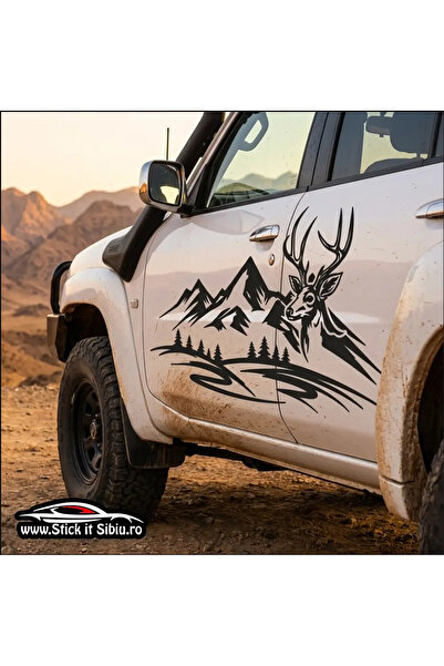 StickITsibiu Autocolant Off-Road 44 cu Munti si Cerb - SET Autocolante - Ambe...