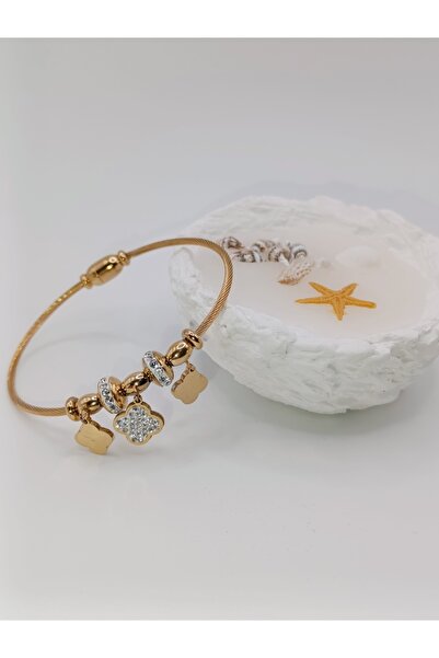 Generic Brand Gold Steel, Stone-Set Clover Model, Magnetic Bracelet