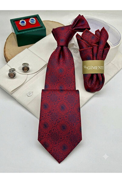Gutiero Classic 7.5 cm Tie Set with Burgundy Patterned Handkerchief