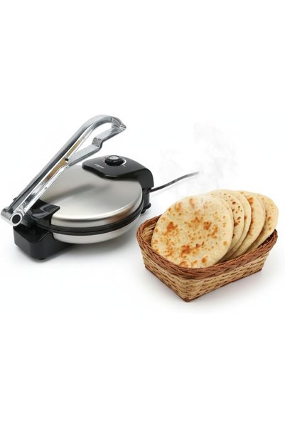 MEBASHI Electric Roti Maker Chapati Maker, Heavy Duty 1600W High Power, Stainless Steel Body, Adjustable Temperature Control, Non-Stick Plates – Model ME-RM102-S