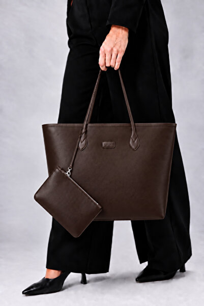 torime Bitter Brown Large Size Women's Shoulder Bag, Faux Leather, Large Inte...
