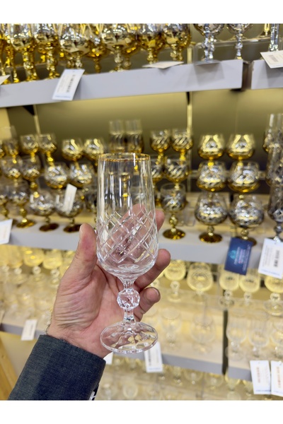 Vakıf home 1 ADET Bohemia Kristal El İşi Gold Ayaklı Kahve Yanı Su Bardağı 18...