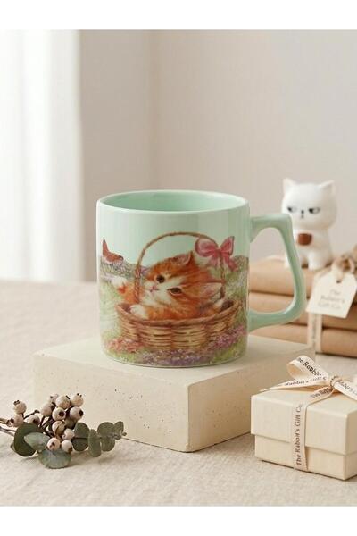 Baskılı Seramik Kupa Vintage Kedi Temalı Baskılı Çay ve Kahve Kupası