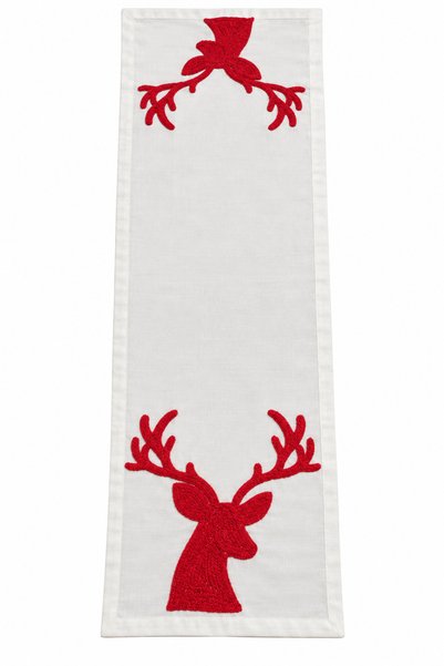 desicap New Year's Deer Figure Embroidered Premium Runner – 40 × 140 cm |   New Year's Table & Invitation Table