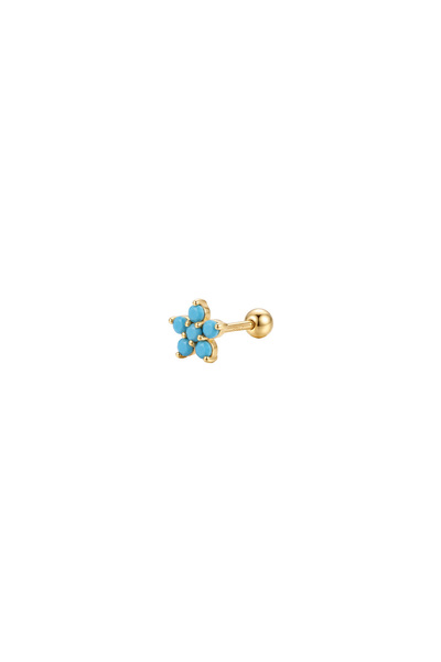 925 Ayar Gümüş Altın Kaplama Turkuaz Lotus Çiçek Tragus Helix Kıkırdak Piercing Küpe