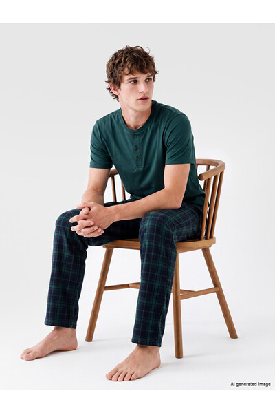 LC Waikiki Peak New Season Green Regular Fit Plaid Men's Pajama Set