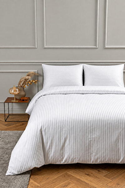 Marlenka Home Tex %100 Pamuk 210 TC (83 Tel) Çift Kişilik Çizgili Saten Nevre...