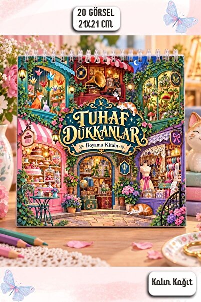 birikiyedi Tuhaf Dükkanlar Boyama Kitabı – Yetişkinler İçin Eğlenceli ve Raha...