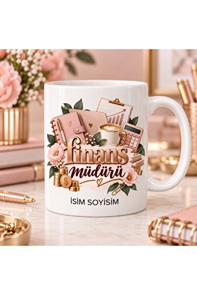 Finans Müdürü Kupa Bardak Pembe Ajanda ve Çiçek Desenli