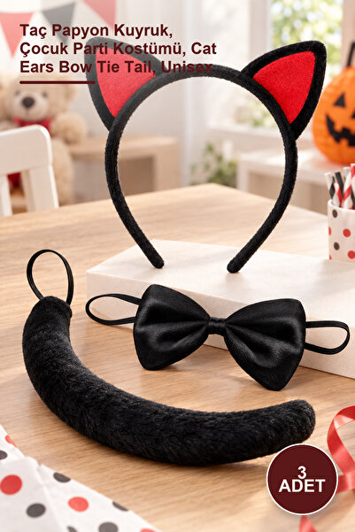 Yenilig 3 Pcs Red Eared Cat Costume Set – Crown Bow Tie Tail, Children's Part...