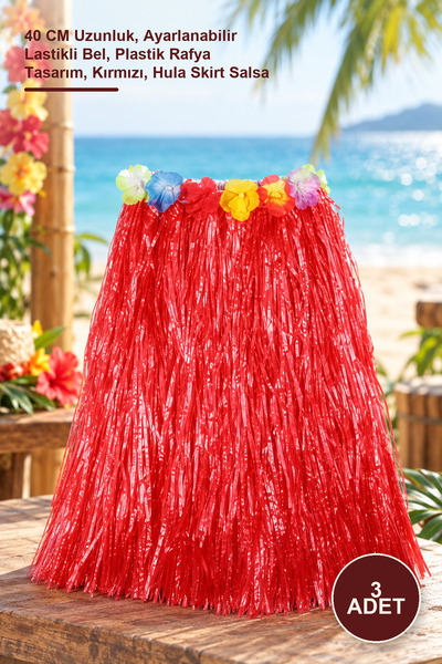 Yenilig 3 Pieces Hawaiian Hula Skirt – 40 cm Length, Adjustable Elastic Waist...