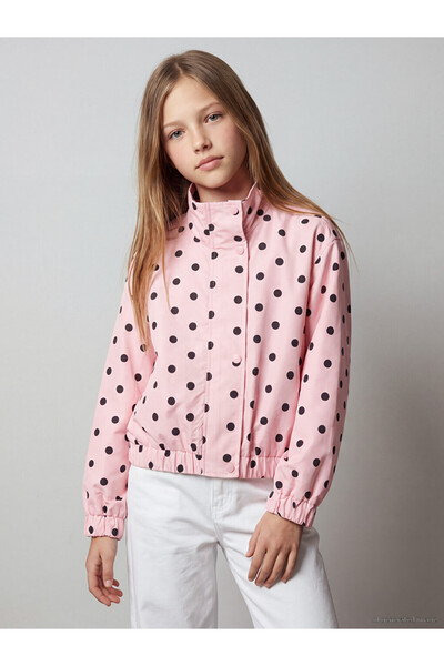 LC Waikiki Özmarka New Season Pink Stand Collar Polka Dot Girls' Jacket