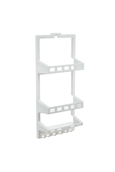 OEM Etajeră de baie din plastic alb cu 3 rafturi și cârlige - 27x12x63cm