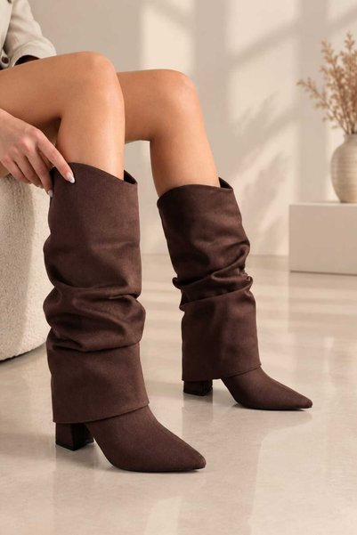 rephro store Mls Women's Drawstring Boots Brown Suede