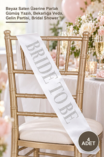 Yenilig 4 Pieces Satin Bride to Be Sash – Shiny Silver Lettering on White Sat...