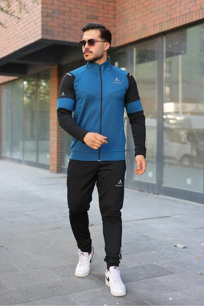 KANOX New Season Men's Tracksuit Set, Petrol Printed