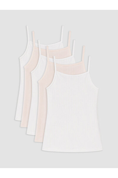 LC Waikiki Peak New Season White Square Neck Girls' Underwear Undershirt 5-Pack