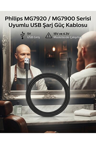 Philips MG7920 / MG7900 Serisi Uyumlu USB Şarj Kablosu - Tıraş Makinesi Güç K...