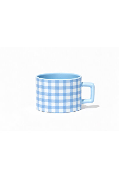 Genel Markalar Mugtory Kareli Seramik Kupa Bardak – Retro Gingham Desenli