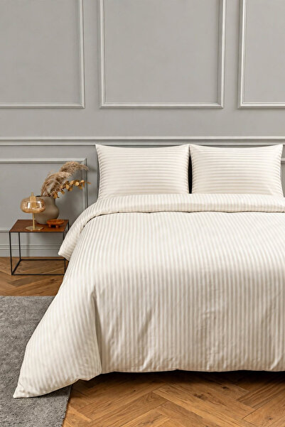 Marlenka Home Tex %100 Pamuk 210 TC (83 Tel) Çift Kişilik Çizgili Saten Nevre...