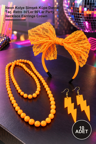 Yenilig 10 Pcs Neon Party Accessory Set – Neon Necklace Lightning Earrings La...