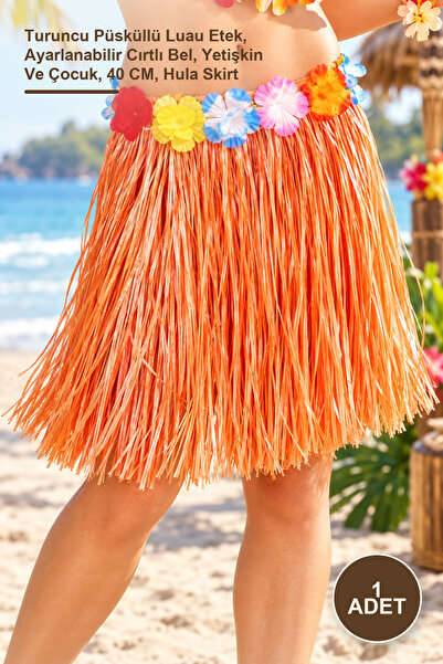 Yenilig 1 fustă hula hawaiană - fustă luau cu ciucuri portocalii, talie cu ve...