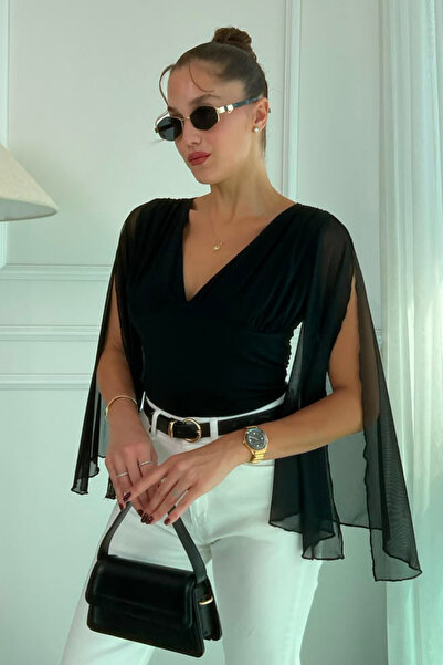 Perry Boutique V-Neck Blouse with Sleeve Slit Detail