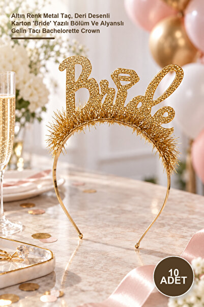 Yenilig 10 Pieces Bachelorette Bride Crown – Gold Color Metal Crown, Leather ...