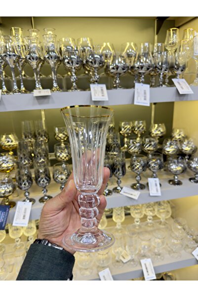Vakıf home Bohemia Kristal 24 K Parlak Yaldız 1 Adet Çubuk Kahve Yanı Su Bardağı