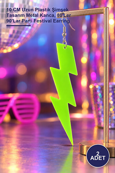 Yenilig 2Pcs Retro Neon Green Lightning Earrings – 10cm Long Plastic Lightnin...