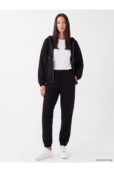 LC Waikiki Vizyon New Season Black Women's Thick Jogger Sweatpants