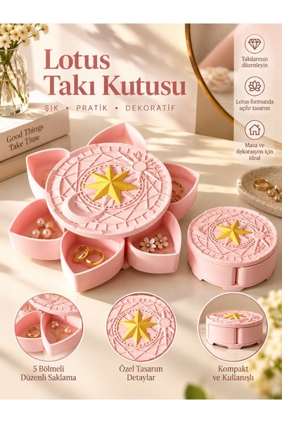 Overthink Factory Lotus Takı Kutusu – Açılır 5 Bölmeli Takı Organizeri ve Dek...