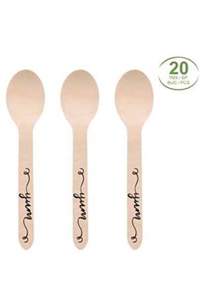 OEM Wooden Party Spoons "Yum" 16cm - 20pcs