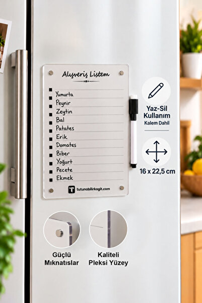 Tutunabilir Kağıt Buzdolabı İçin Mıknatıslı Şeffaf Yaz-Sil Alışveriş Listesi ...