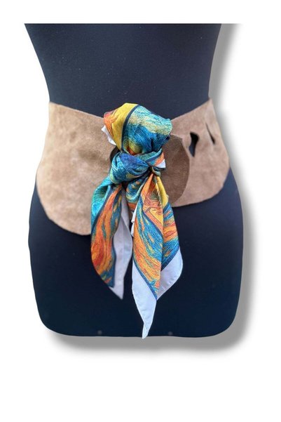 Yılday Gür Butik Pivoine Scarf Taba Nubuck Belt |   Casual Women's Belt - Standard Size
