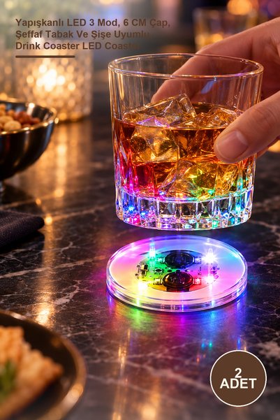 Yenilig 2 Pieces of Lighted Coasters – Adhesive Led with 3 Modes, 6 cm Diamet...