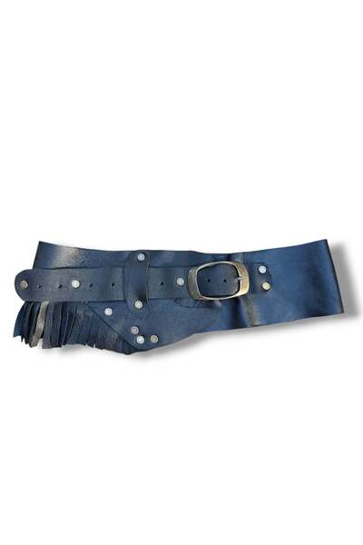 Yılday Gür Butik Phontes Black Tasseled Leather Women's Belt |   Studded Wais...