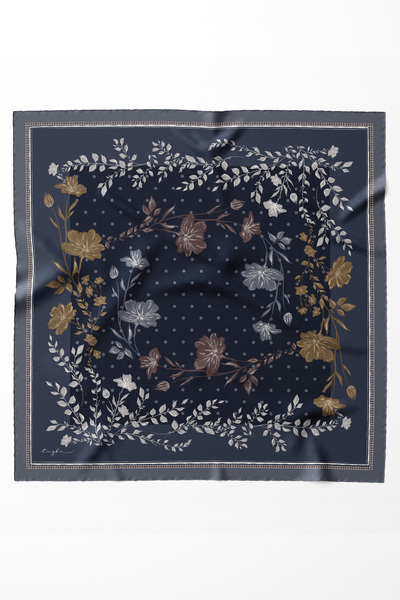 Tuğba Asude %100 Twill İpek Eşarp - Lacivert