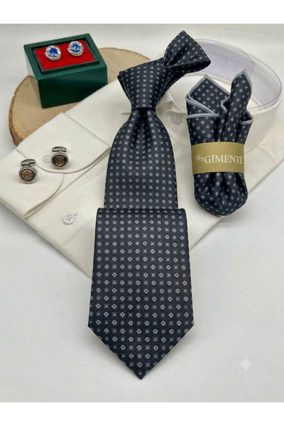 Gutiero Classic 7.5 cm Tie Set with Black Patterned Handkerchief
