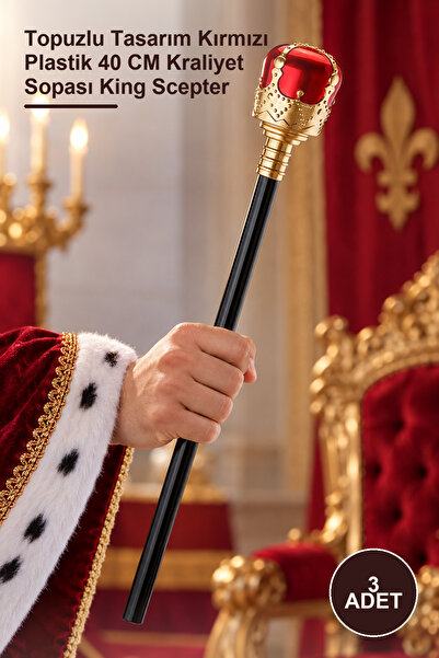 Yenilig 3 Pieces King's Scepter – Knobbed Design Red Plastic 40 cm Royal Staf...