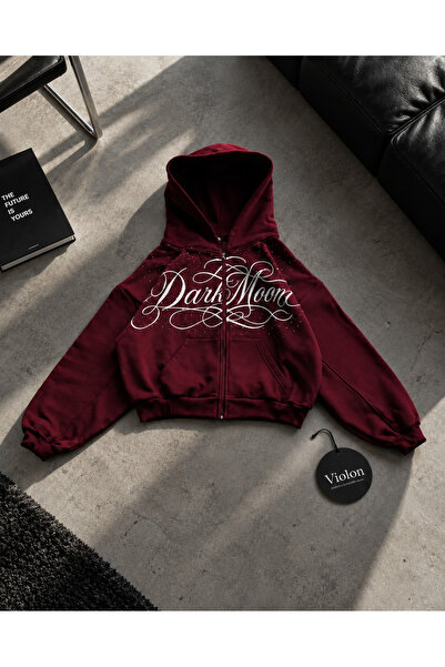 Violon Dark Moon Crystal Zip Hoodie Bordo