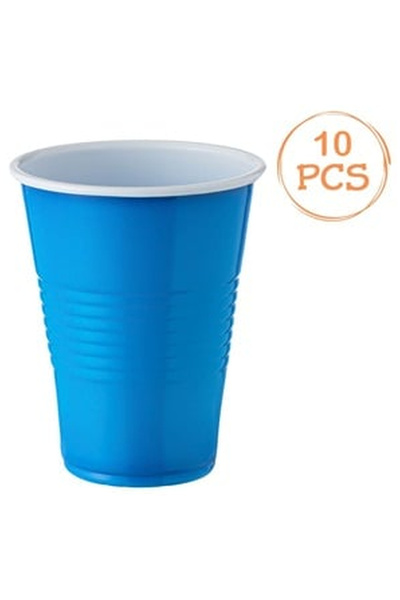 OEM Set of 10 Blue and White Disposable Plastic Cups 270ml