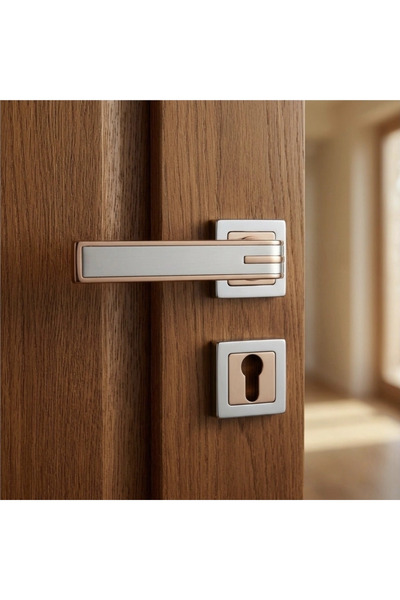 Afaq Rosewood Split Square Chrome and Brass Door Handle Set - Horizons
